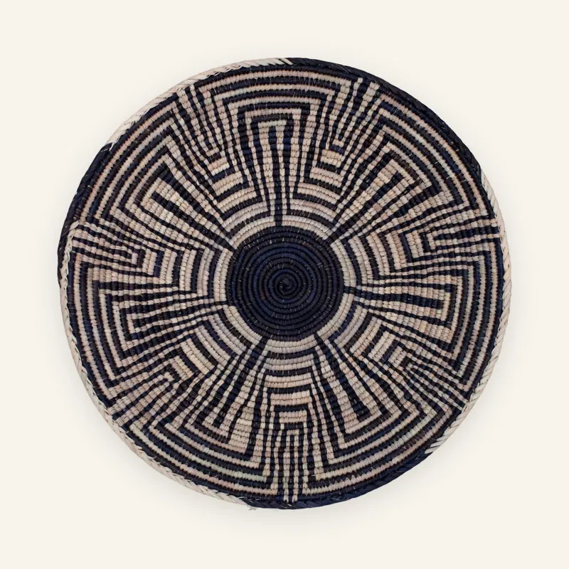 Classic handwoven wall plate, 35 cm, in black, natural beige