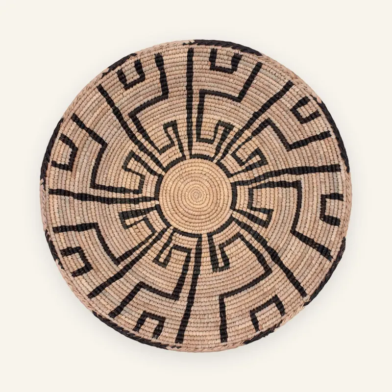 Classic handwoven wall plate, 37 cm, in black, natural beige