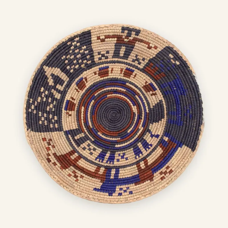 Premium handwoven wall plate, 36 cm, in midnight black, natural beige, blue